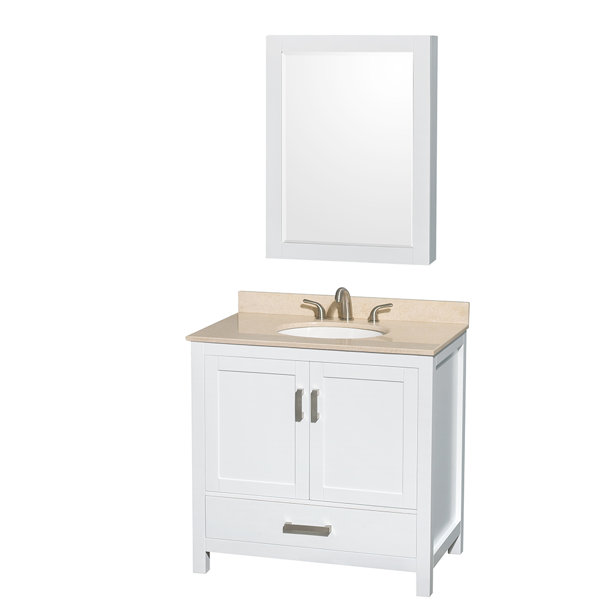 Sheffield 36 Single White Bathroom Vanity Set with Medicine Cabinet by Wyndham Collection