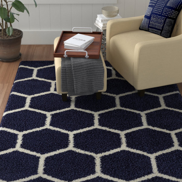 Knauss Honeycomb Shag Navy Area Rug by Winston Porter