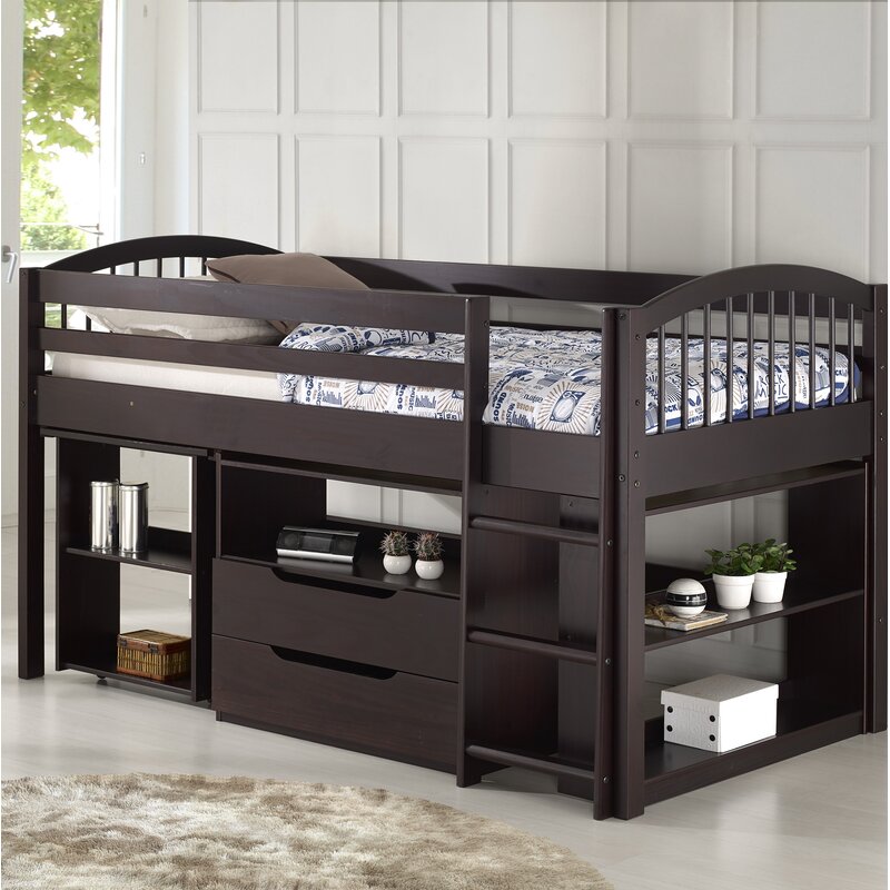 Zoomie Kids Abigail Twin Low Loft Bed with Desk and Storage 