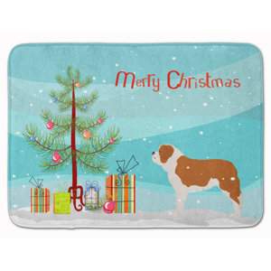 Saint Bernard Merry Christmas Tree Memory Foam Bath Rug