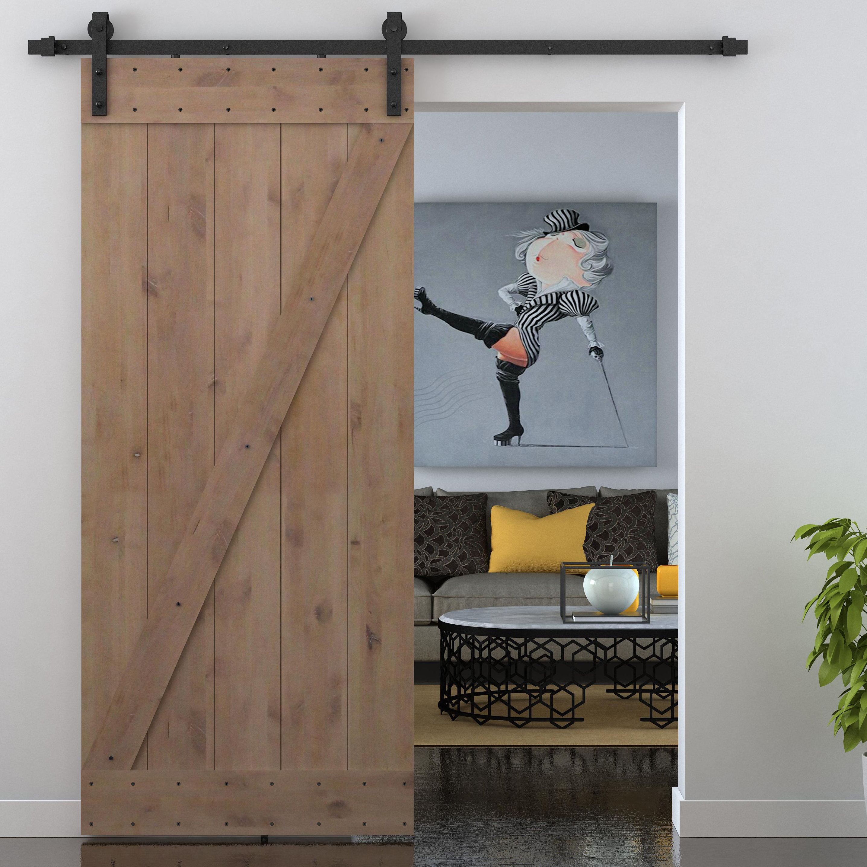 Calhome Paneled Wood Primed Knotty Barn Door With Installation