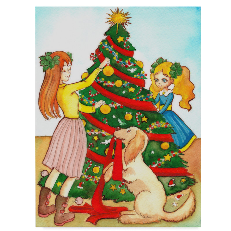 Trademark Art Christmas Tree Children Acrylic Painting Print On