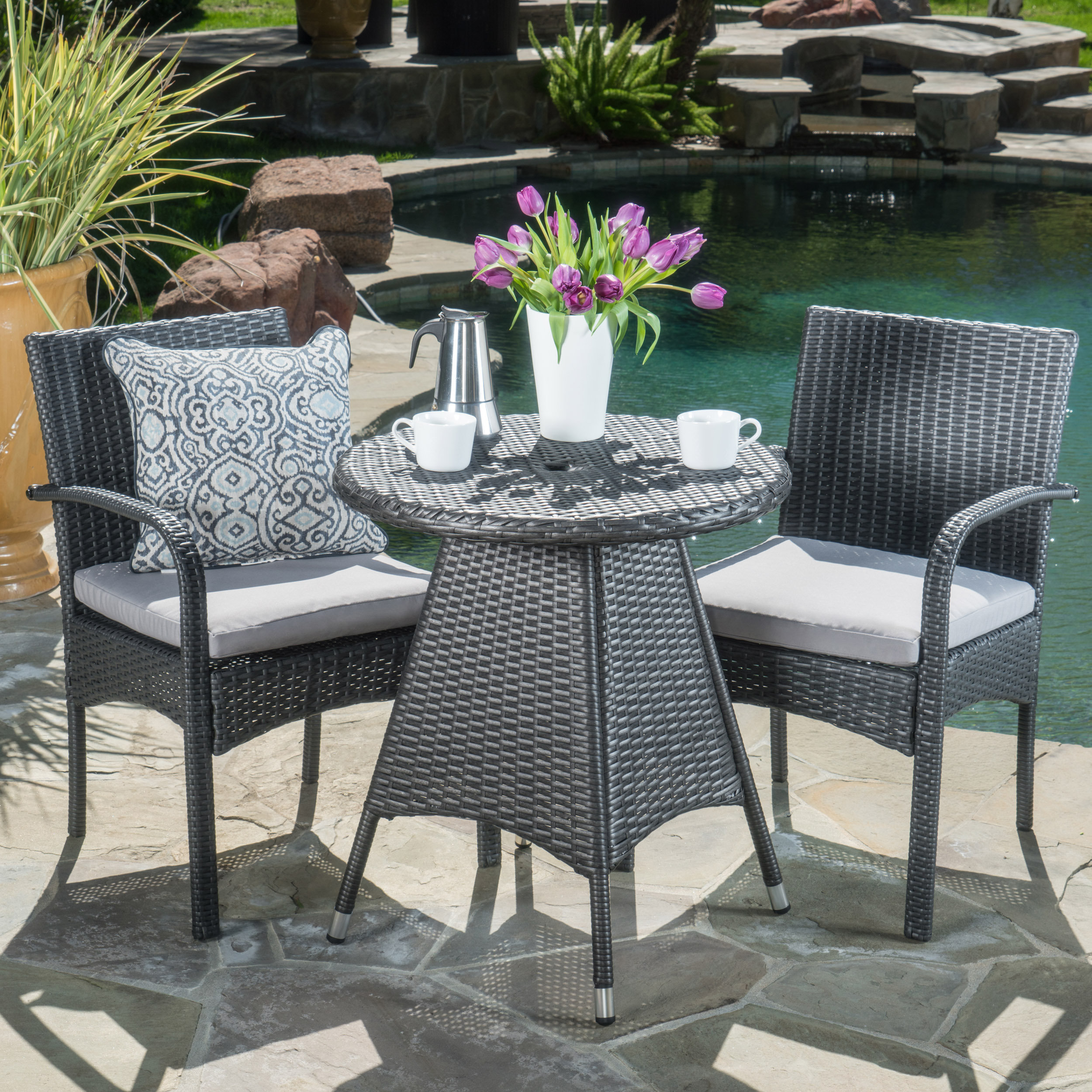 Bistro Sets Patio, Lawn & Garden Weather Resistant Cushions Deck w/ 2