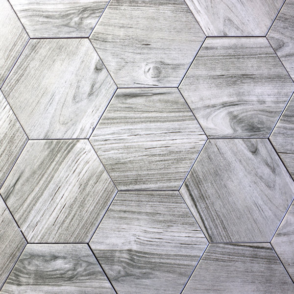 Artisan Wood Hexagon 8 x 8 Ceramic Wood Look Tile in Gray by Abolos