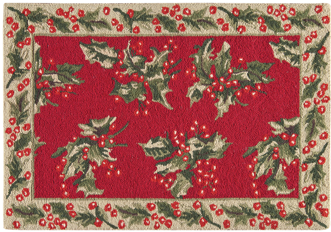 Charlton Home Armentrout Holly Christmas Wool Red Area Rug Reviews Armentrout Holly Christmas Wool Red Area Rug