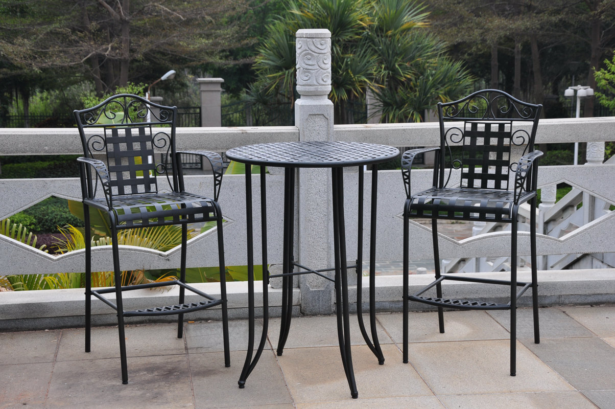 Three Posts Snowberry 3 Piece Wrought Iron Bar Height Bistro Patio ... Three Posts Snowberry 3 Piece Wrought Iron Bar Height Bistro Patio ...