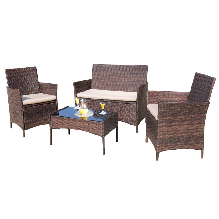 Donn Conversation 4 Piece Rattan Sofa Seating Group With Cushions Donn Conversation 4 Piece Rattan Sofa Seating Group With Cushions