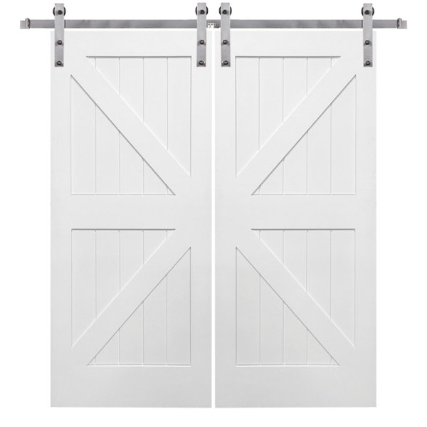 Double Stile and Rail K Planked MDF 4 Panel Interior Barn Door with Hardware by Verona Home Design