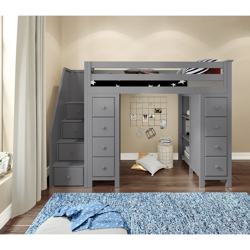 Harriet Bee Ayres Twin Loft Bed With Drawers And Shelves Wayfair