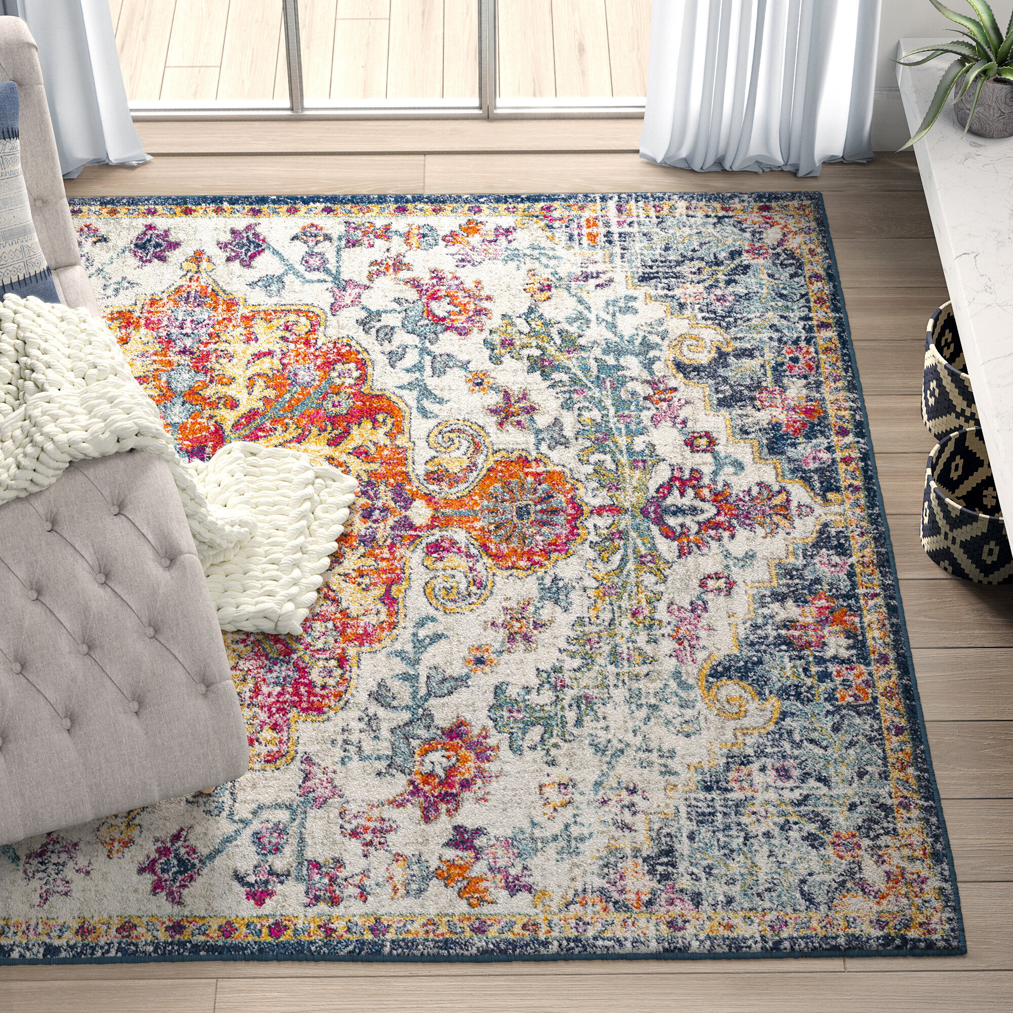 SUPERIOR Conventry Traditional Oriental Abstract Floral Polypropylene Indoor Area Rug 4x6 Beige 