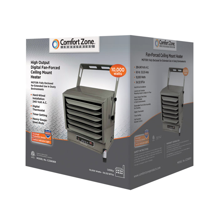 Comfort Zone 10000 Watt Electric Fan Ceiling Mounted Heater With