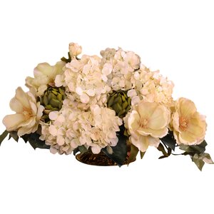 Magnolia and Hydrangea Silk Floral Centerpiece