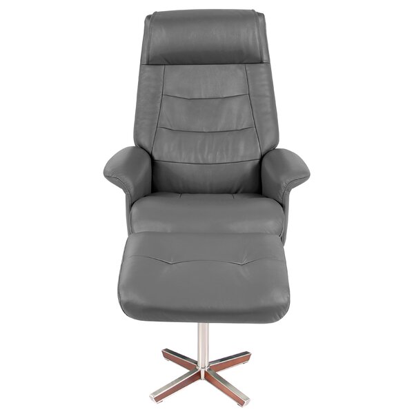 Rozlynn Leather Manual Swivel Recliner With Ottoman By Latitude Run