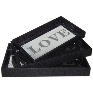 3 Piece Chagrin Tray with Love Etched Glass Top Set