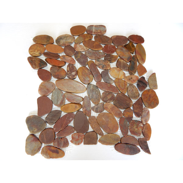 Flat River Rock Random Sized Natural Stone Mosaic Tile in Red by FuStone