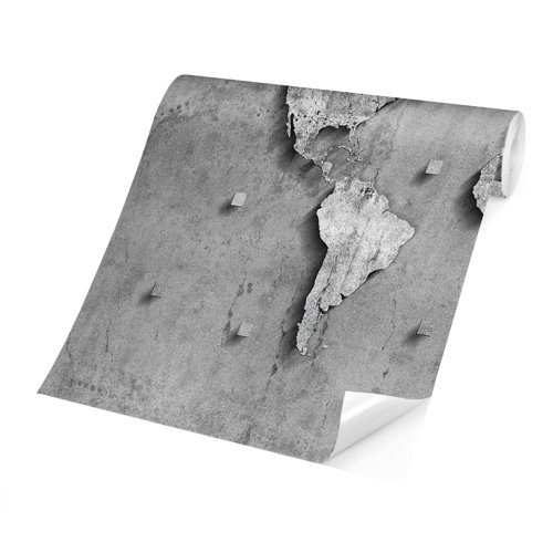 Concrete World Map 2.25m x 3.36m Textured Matte Peel & Stick Wall Mural East Urban Home
