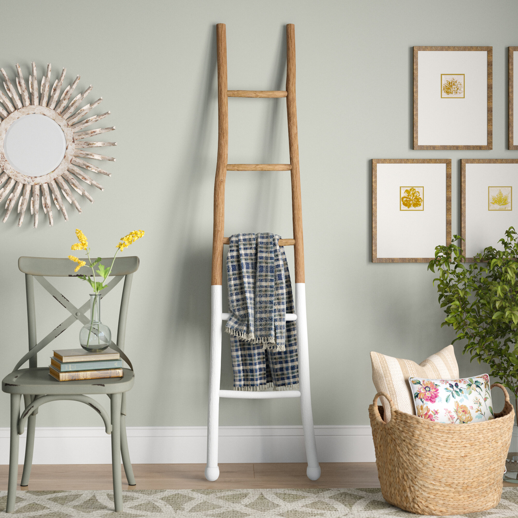 Weathered Gray 5 ft Wooden Decorative Modern Farmhouse Blanket Ladder