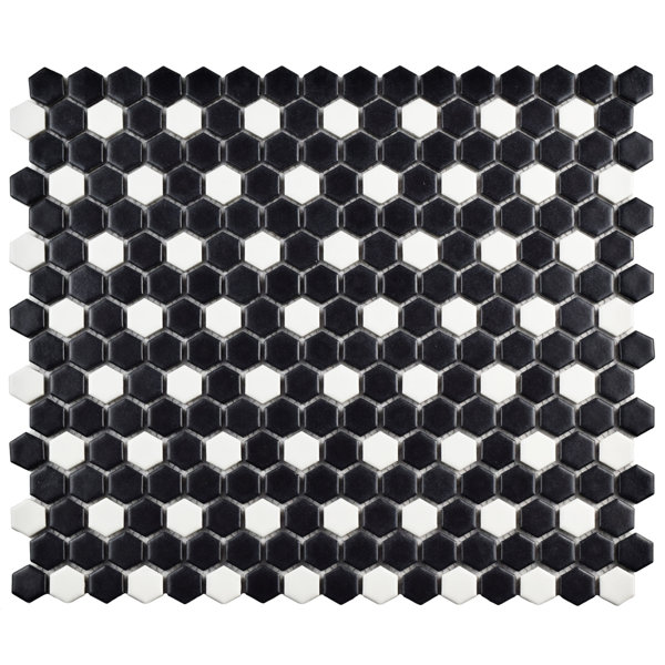 Retro 0.75 W x 0.75 L Porcelain Mosaic Tile in Matte Black/White by EliteTile