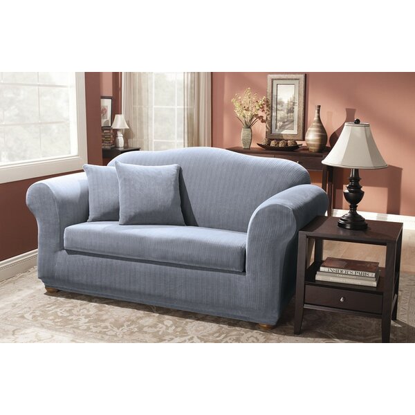 Stretch Pinstripe Box Cushion Loveseat Slipcover By Sure Fit