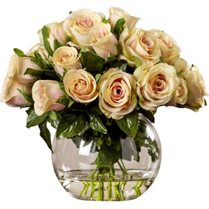 Sainte-Rose Creamy Peach Roses in Glass Cup Vase