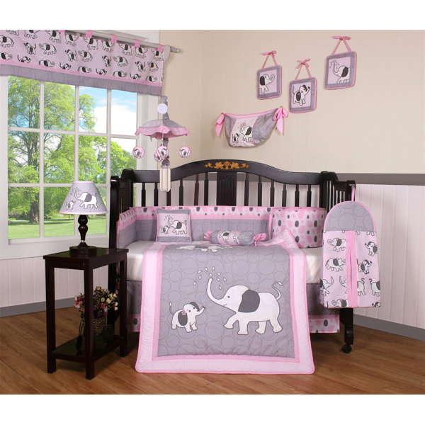 cheatwood elephant baby girl nursery 6 piece crib bedding set