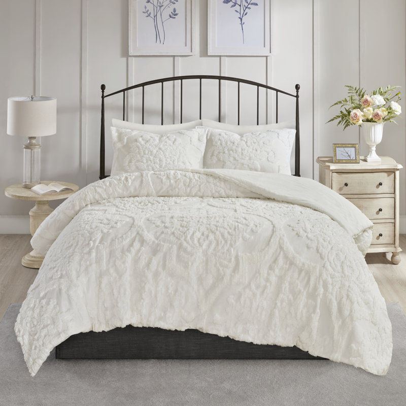 ULTRA PLUSH SOFT COZY ELEGANT CHIC SHABBY CHENILLE IVORY WHITE COMFORTER SET