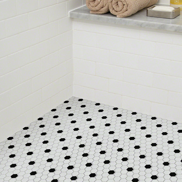 Sophisticated 0.7 x 0.7 Porcelain Mosaic Tile in White/Black by Shaw Floors