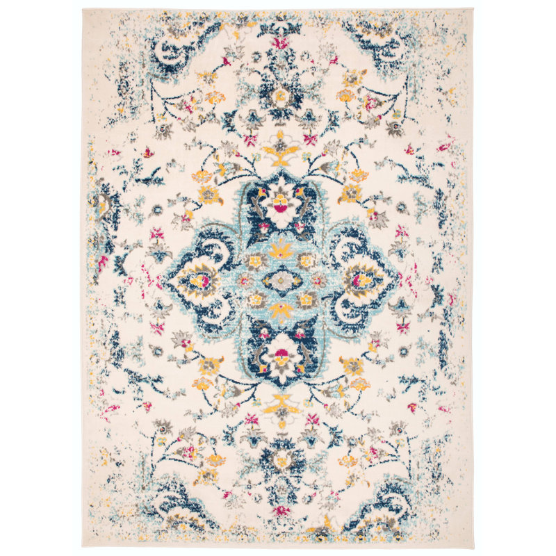 World Menagerie Mieka Power Loom Cream Blue Rug Reviews Wayfair