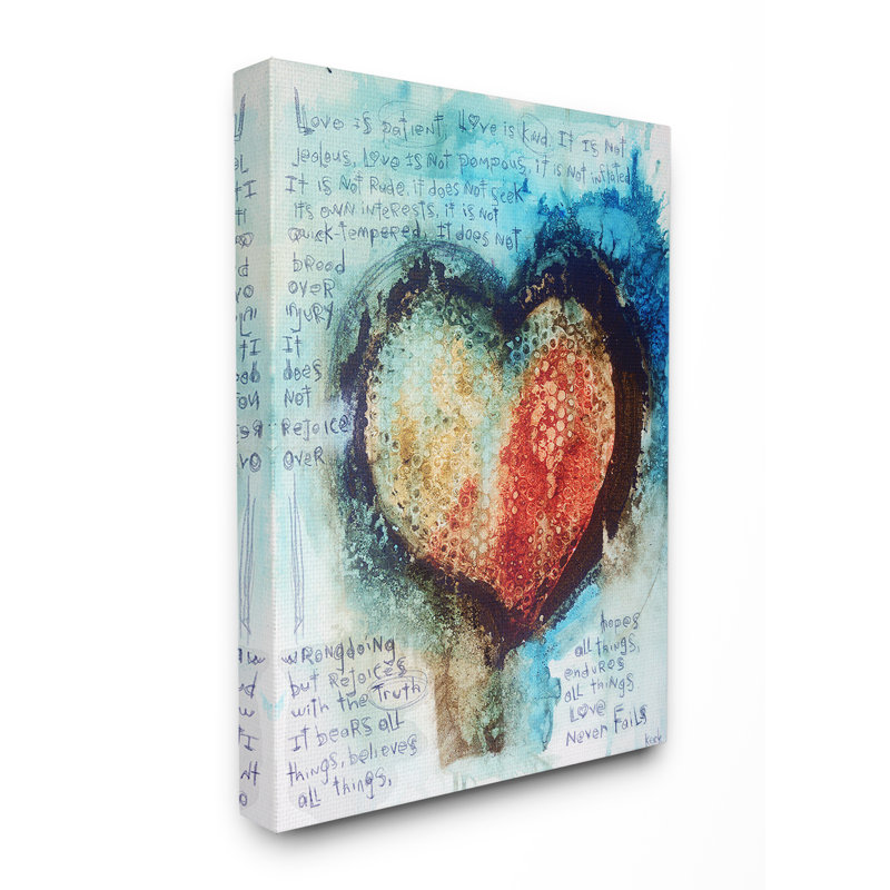 Ebern Designs Red And Blue Painted Heart Over Words Collage Art