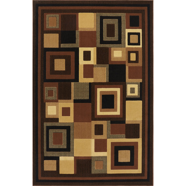 Brinegar Black & Brown Area Rug by Ebern Designs