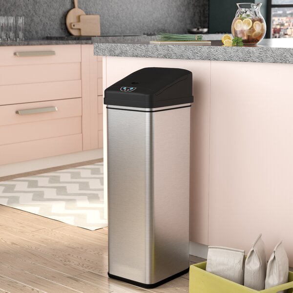 Ealy Stainless Steel 13 Gallon Motion Sensor Trash Can by Rebrilliant