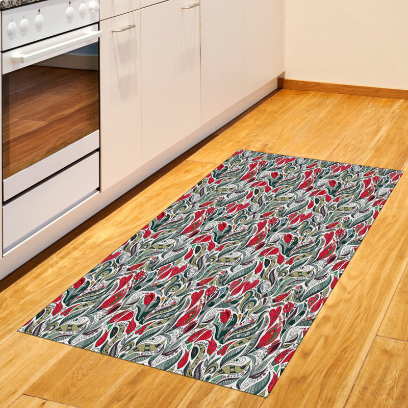 East Urban Home Ambesonne Retro Area Rug Colourful Boho Flowers Pattern Swirl Leaves With Modern Floral Pattern Flat Woven Accent Rug For Living Room Bedroom Dining Room 2 6 X 5 Grey
