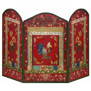 Red Rooster 3 Panel Fireplace Screen