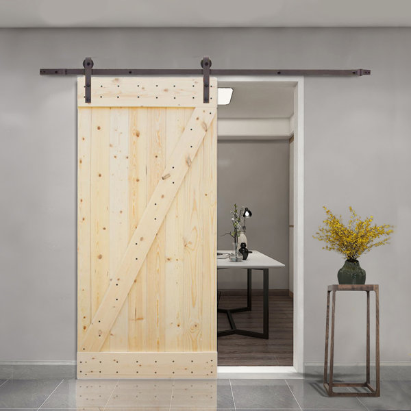 Solid Wood Panelled Knotty Pine Slab Interior Barn Door by Calhome