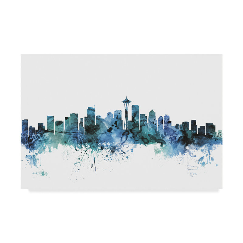Wrought Studio Seattle Washington Blue Teal Skyline Graphic Art Print On Wrapped Canvas Reviews Wayfair