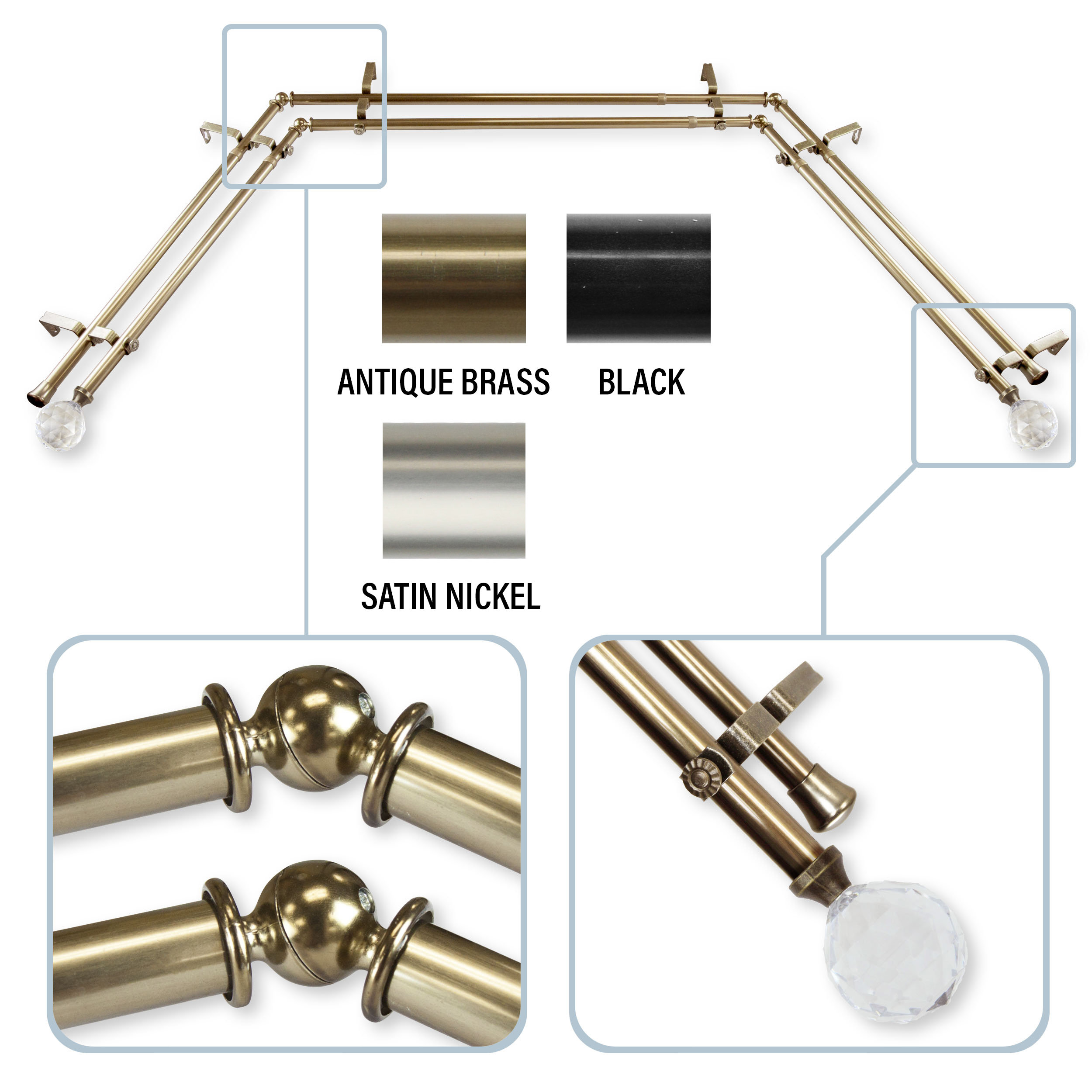 Canora Grey Santini Faceted Bay Window Double Curtain Rod Canora Grey Santini Faceted Bay Window