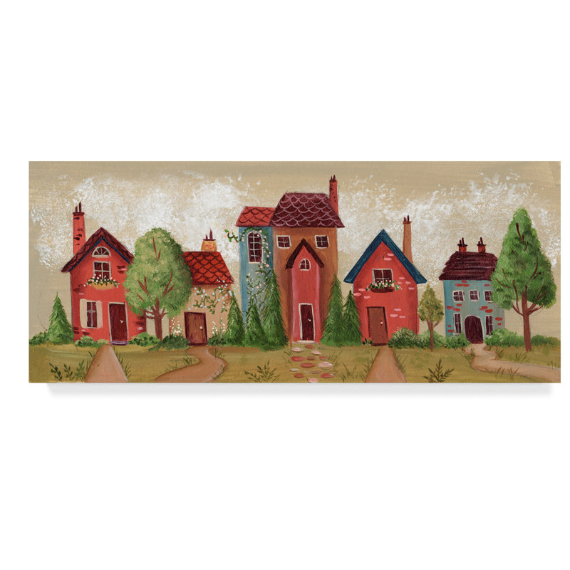 August Grove Red Blue Village Acrylic Painting Print On Wrapped