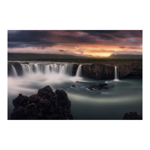 Godafoss Waterfall in Iceland 2.9m x 4.32m Textured Matte Peel & Stick Wall Mural East Urban Home