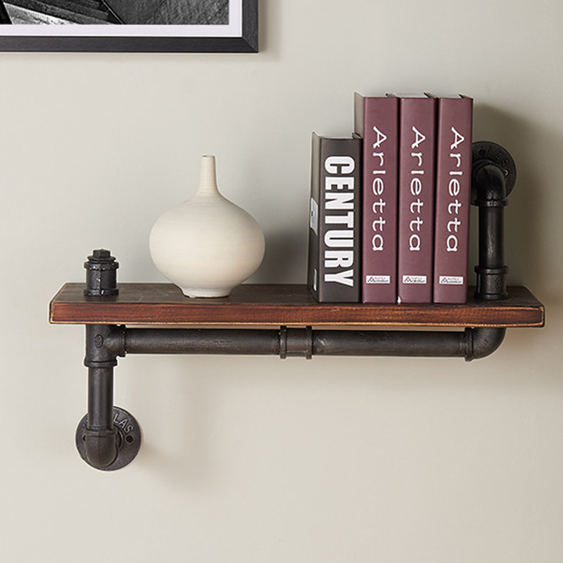 Rectangle Wood and Metal Floating Wall Shelf & Reviews Birch Lane