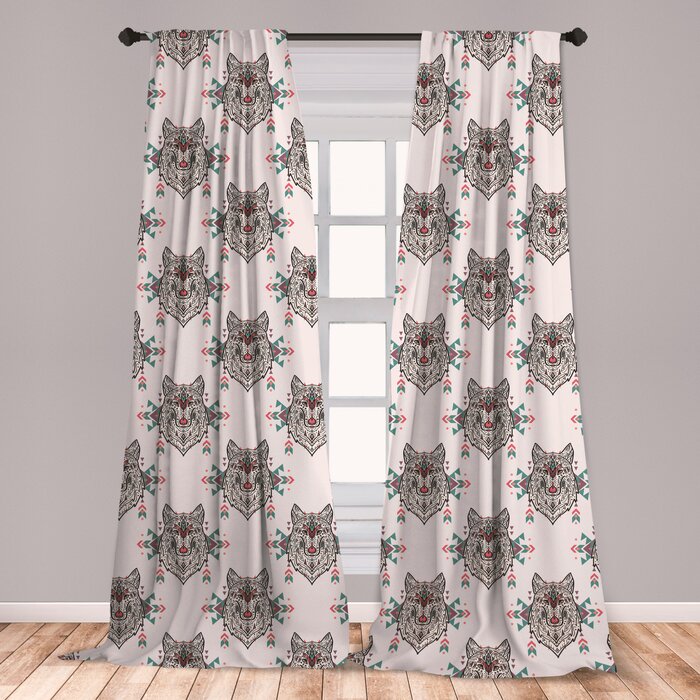 Ambesonne Dog Lover Curtains Wolf Pattern With Design Elements Motifs Geometric Window Treatments 2 Panel Set For Living Room Bedroom Decor 56 X