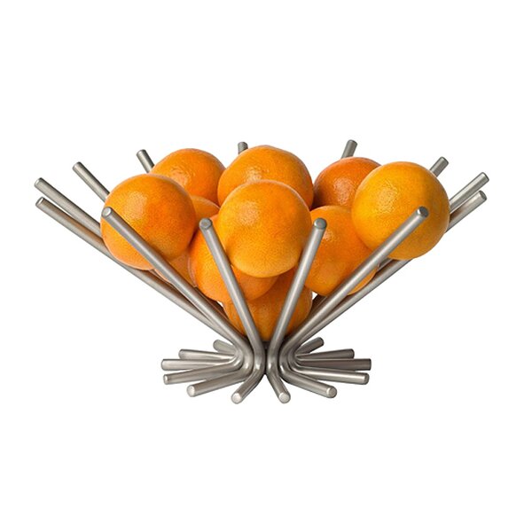 Round Chrome Wire Kitchen Fruit Bowl Basket Stand Apple Orange with Wooden Base 
