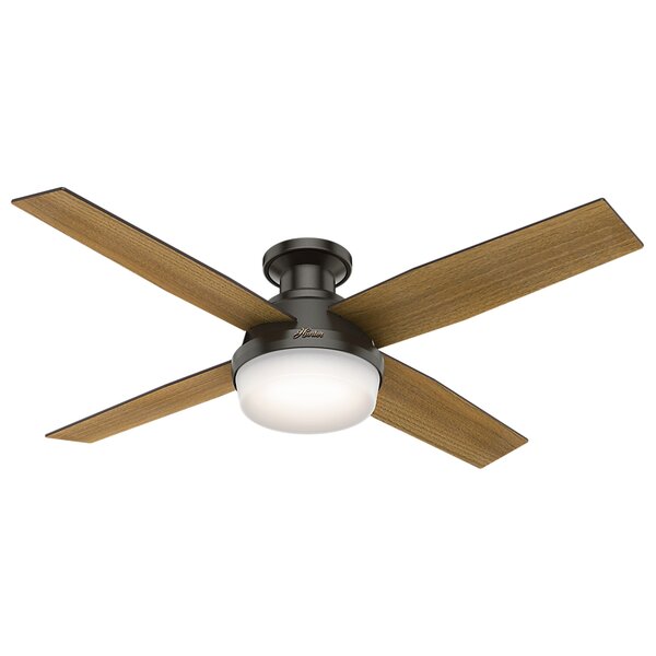 52 Dempsey Low Profile 4 Blade Ceiling Fan with Handheld Remote and Light by Hunter Fan