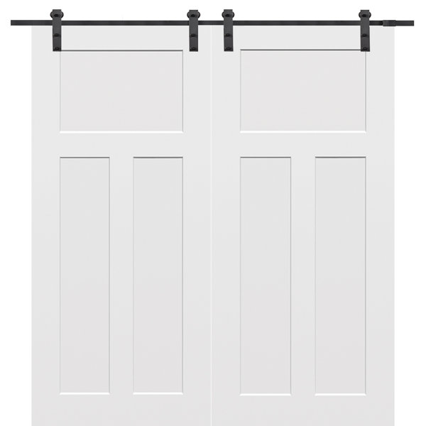 Molded Primed Craftsman 3 Panel Interior Barn Door by Verona Home Design