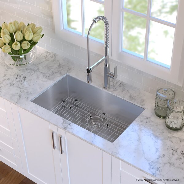 Handmade Stainless Steel 16 Gauge 30 L x 18 W Undermount Kitchen Sink with Faucet by Kraus