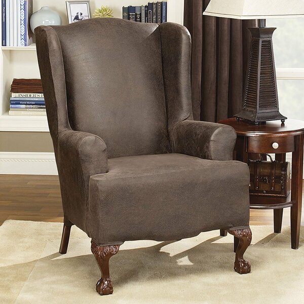 Stretch Leather T-Cushion Wingback Slipcover By Sure Fit