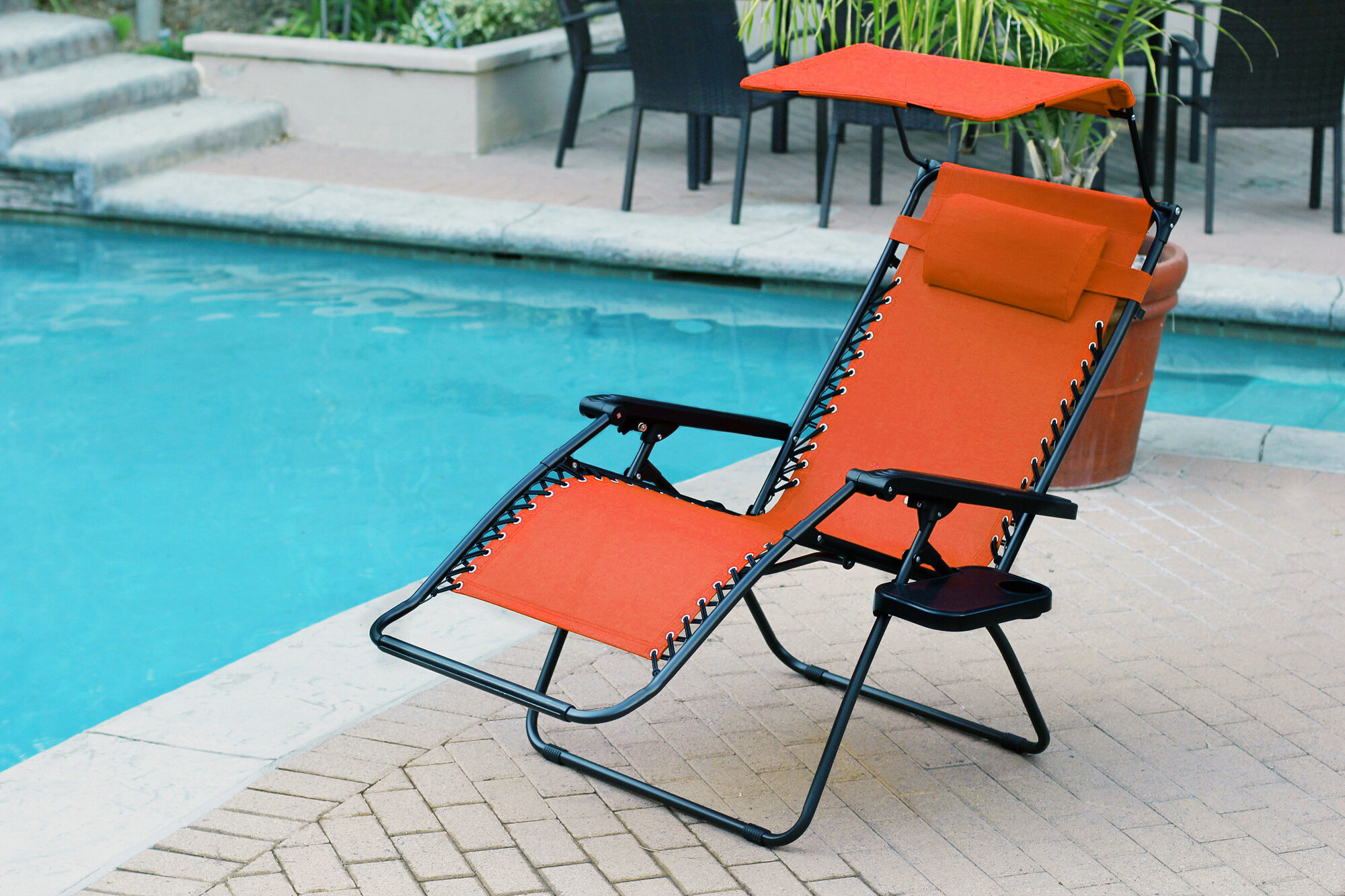 Portable Recliner Zero Gravity Folding Lounge Chair Sun Shade Cup Holder Tray Home Garden Patterer Yard Garden Outdoor Living Items