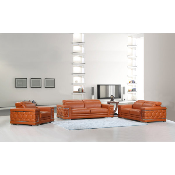 Hawkesbury Common Luxury Italian Upholstered Complete Leather 3 Piece Living Room Set By Orren Ellis Top Reviews