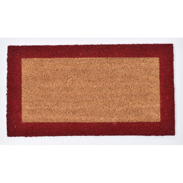 Evideco Sheltered Front Door Mat Coir Coco Fibres Rug 24x13 Inch Natural Border Red