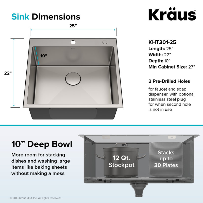 Kraus Standart Pro 16 Gauge 25 X 22 Drop In Kitchen Sink With