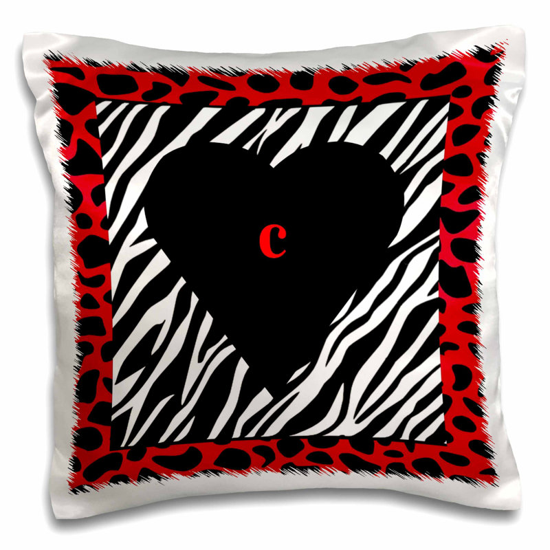 East Urban Home Letter C On Heart On Zebra Print Pillow Cover